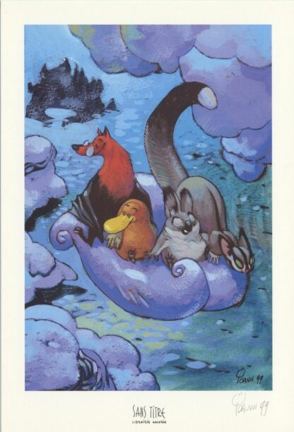 Yoann, Toto l'Ornithorynque, Ex-libris offset signé, Sur un nuage
