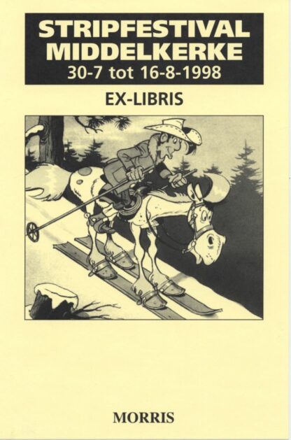 Morris, Lucky Luke, Ex-libris offset, Stripfestival Middelkerke, 1998, Lucky Luke à ski