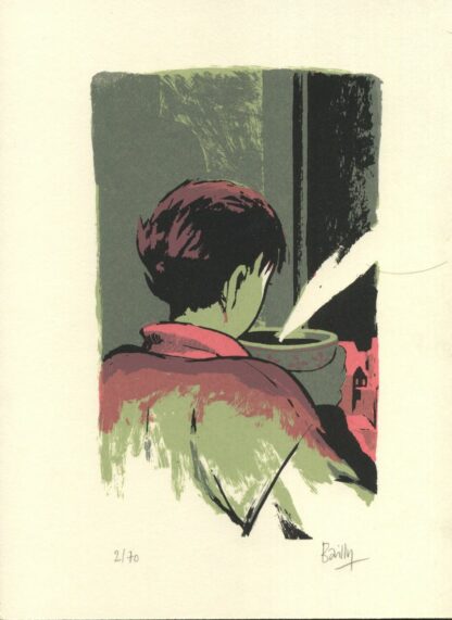 La saison des anguilles : Bailly : Ex-libris sérigraphié signé : Café
