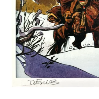 Buddy Longway : Derib : Ex-libris offset signé : Buddy à cheval dans la neige