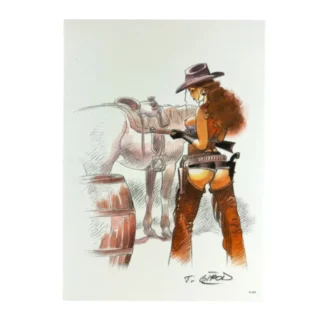 Girod : Ex-libris offset signé : Femme Cow-boy
