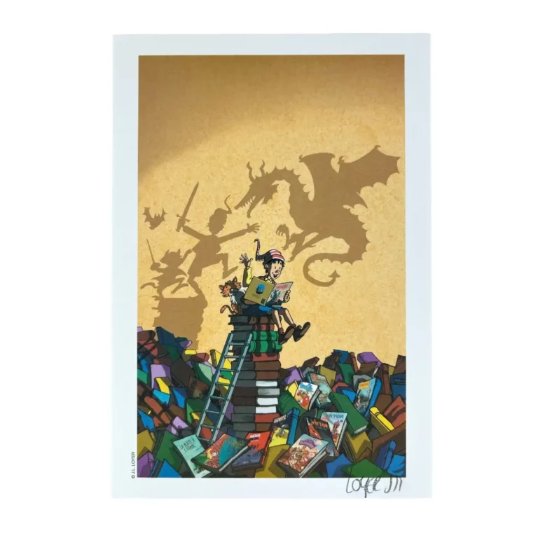 Loyer Jean-Luc : Ex-libris offset signé : Pile de livres