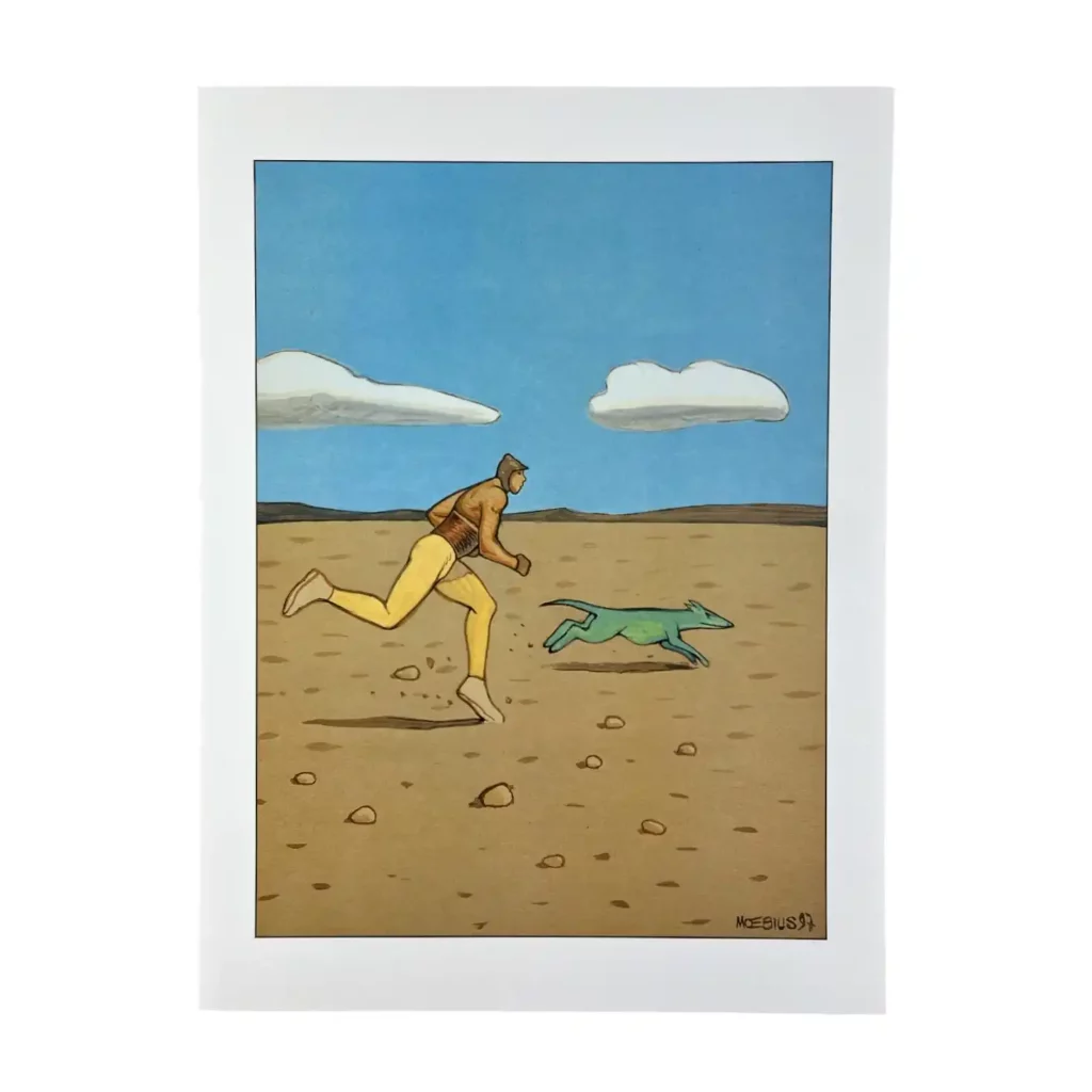 Moebius : Affiche offset : Homme courant avec son chien