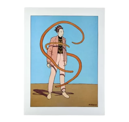Moebius : Affiche offset : Ruban orange et personnage debout