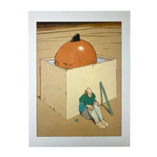 Moebius Affiche offset Tête orange et personnage assis