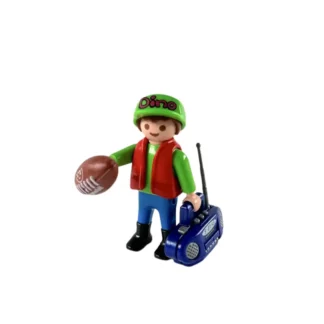 Playmobil : Set : Petit garçon avec sa Radio et un ballon de rugby