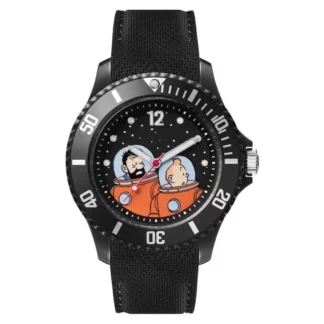 Tintin : Montre Tintin et Haddock Lune : modèle Homme Bracelet cuir noir - Small