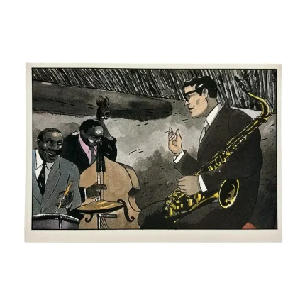 Barney et la note bleue : Loustal et Paringaux : Carte Postale La pause cigarette du saxophoniste