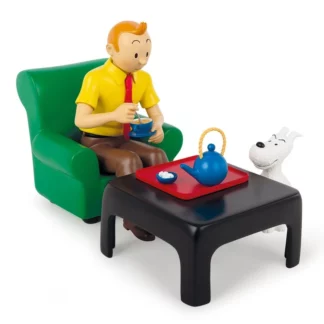 Tintin : Statuette résine : Tintin prenant le thé