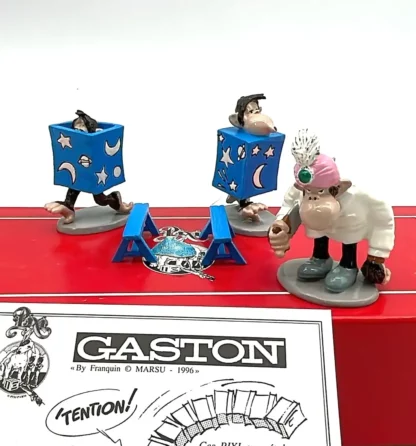 Figurine métal Pixi Gaston Lagaffe tour de magie 3 chimpanzés