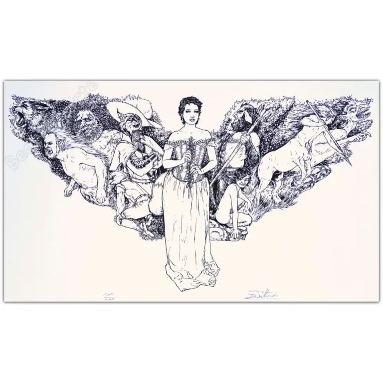Sérigraphie Le Bois des Vierges noir et blanc Tillier triptyque signé