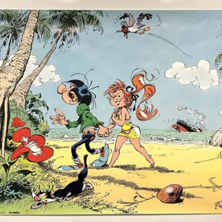 Affiche Gaston Lagaffe Jeanne plage Franquin