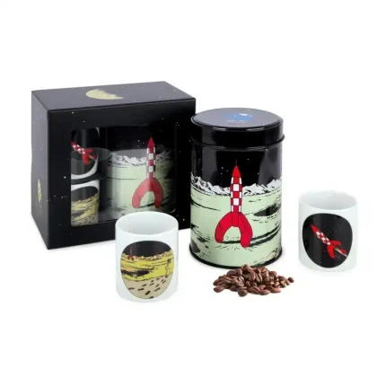 Coffret café Tintin Lune boîte métal tasses