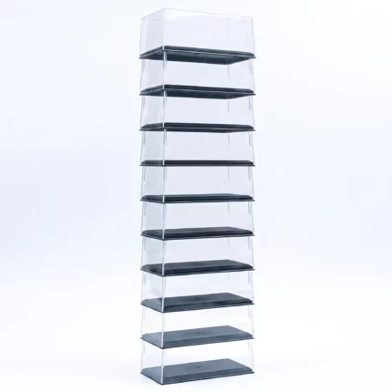 10 Boîtes Vitrine Plexi 1/64 avec socles noir
