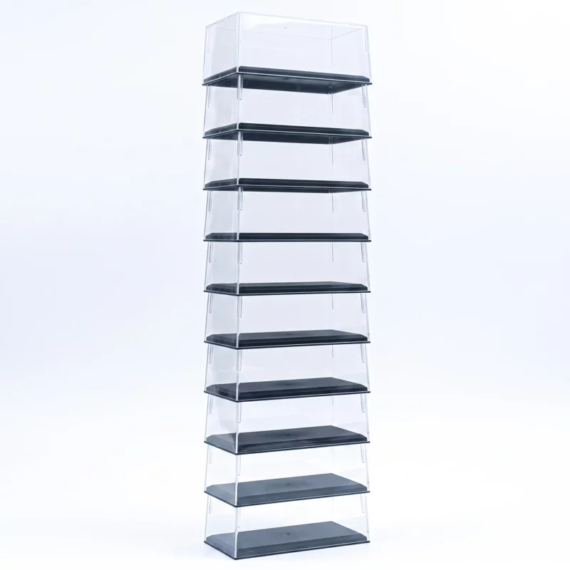 10 Boîtes Vitrine Plexi 1/64 avec socles noir
