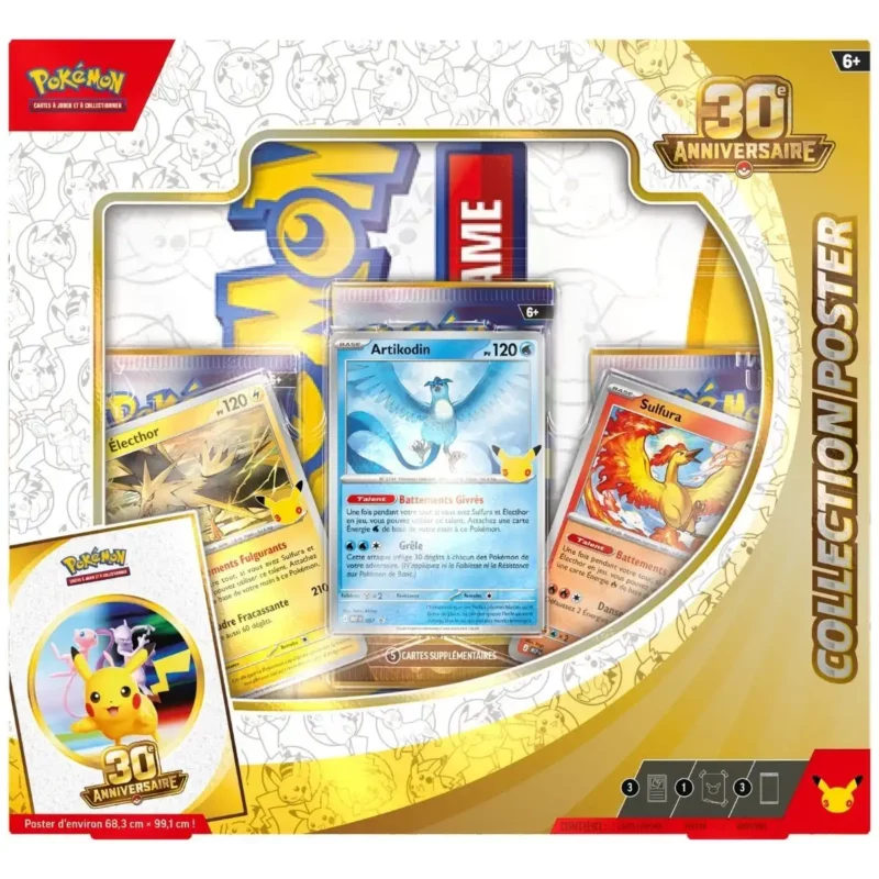 Collection Poster Pokémon 30ème Anniversaire avec 3 boosters